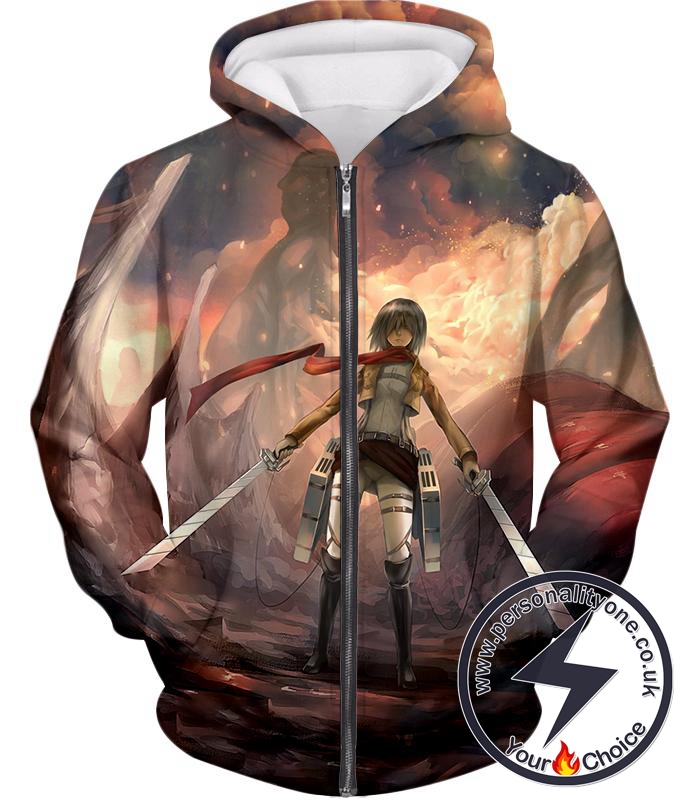 Attack on Titan Titan Fighter Mikasa Ackerman Cool Zip Up Hoodie